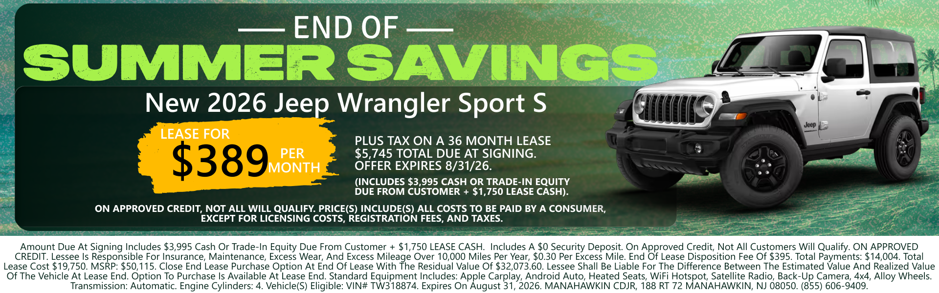 2026 Jeep Wrangler S Lease